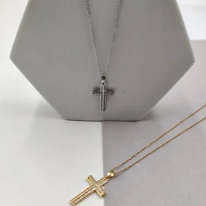 Κολιέ ατσάλινο με σταυρό & zircon