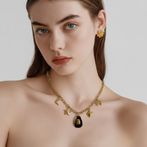 Αλυσίδα με Μενταγιόν Stainless Steel - Κολιέ Gold Amara