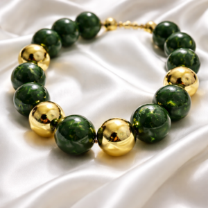 Oversized Gold-Green Necklace - Κολιέ Πέρλα Elegant